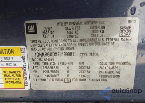 2014 Chevrolet Traverse 1Lt from USA, damaged, VIN 1GNKRGKDXEJ199901